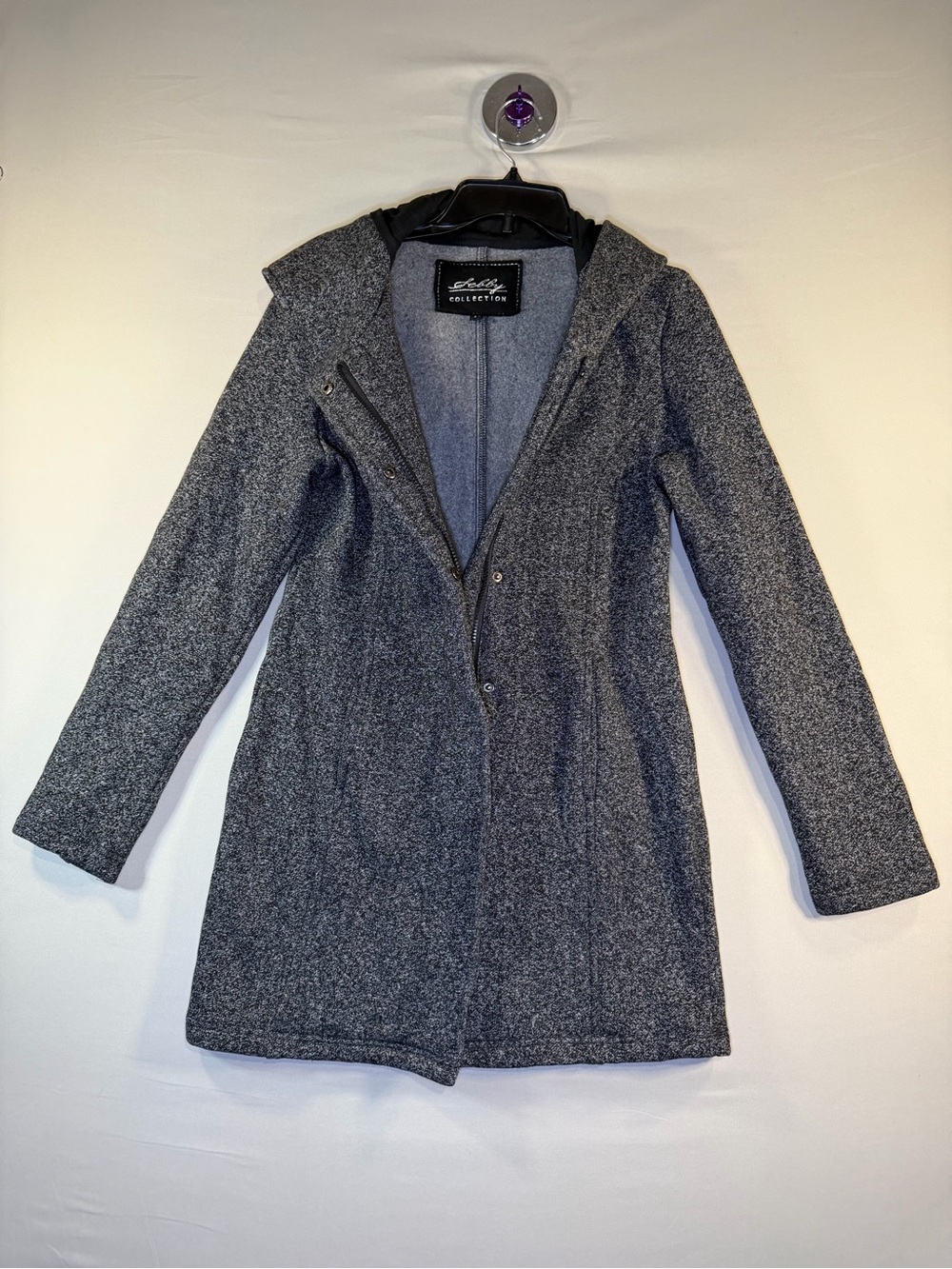 Sebby Collection Gray Hooded Wool-Blend Trench Coat